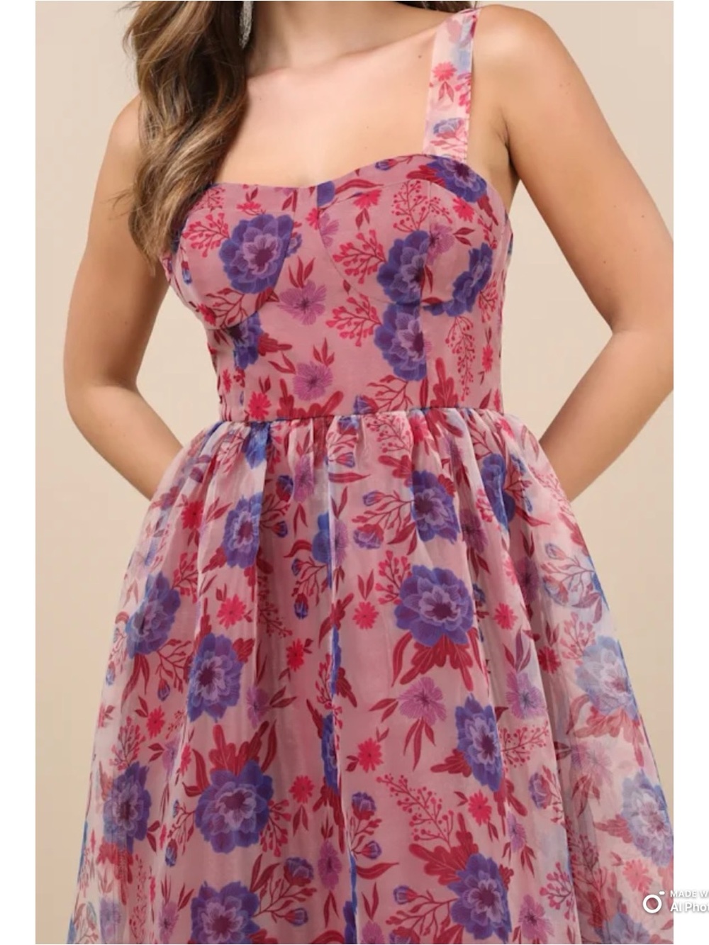 Lulus Delightful Look Magenta Floral Print Bustier Midi Skater Dress NWT Party - Picture 4 of 16